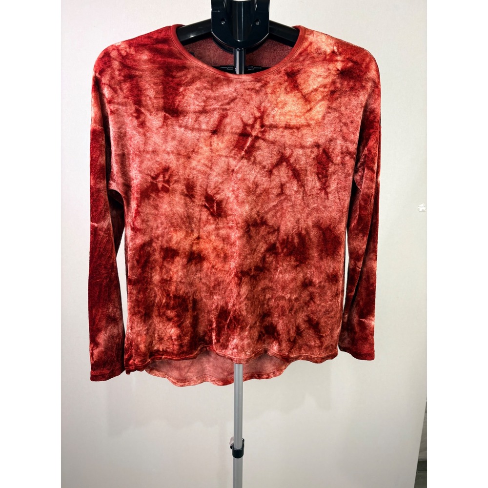 Baea Los Angeles Womens Rust Red Tie Dye Crushed Velvet Long Sleeve Top Small